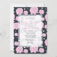 Pink Elephants Cute Baby Girl Shower Invitation