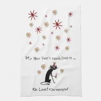 Oh Look! Champagne! New Year's Cat Kitchen Towel