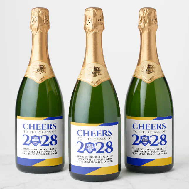 Blue Gold School College University Graduation Sparkling Wine Label