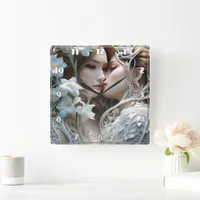 Close Embrace of Two Women Among Flowers Square Wall Clock