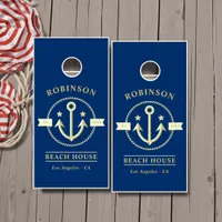 Navy Blue Nautical Beach House Cornhole Set