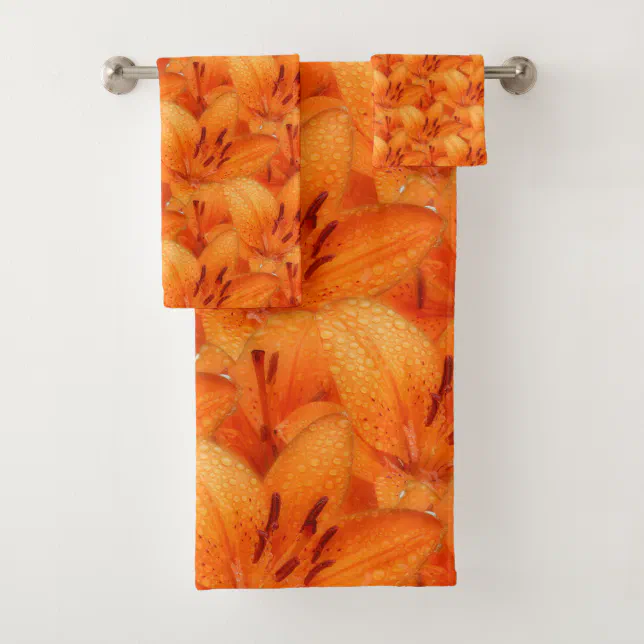 Rain-Kissed Orange Asiatic Tiger Lilies Bath Towel Set