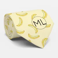 Funny Yellow Banana Illustration Monogram Novelty Neck Tie