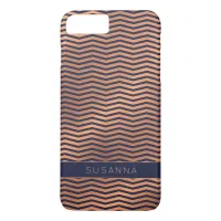 Girly Copper Rose Gold Foil Navy Blue Chevron iPhone 8 Plus/7 Plus Case