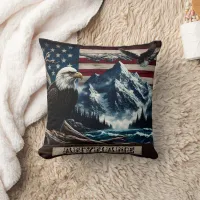 Majestic Eagle Over Mountains and Waves Throw Pillow