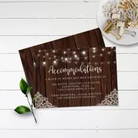 Rustic Wood and String Lights Lace Wedding Details Enclosure Card
