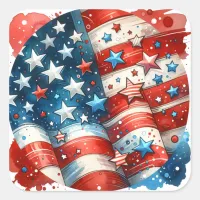 Red, White and Blue Patriotic Fourth of July Party Square Sticker