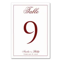 Elegant Garnet Red and White Wedding Table Numbers