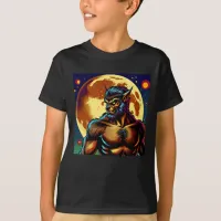 Comic Book Style Werewolf in Front of Full Moon T-Shirt
