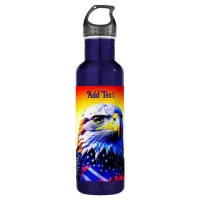 Patriotic Eagle and American Flag Personalized   Stainless Steel Water Bottle