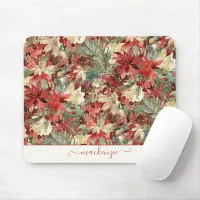 Elegant Holiday Poinsettia Christmas Floral Mouse Pad