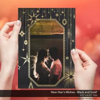 New Year's Wishes Black Gold Photo Holiday Card