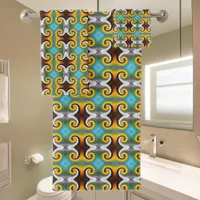 Trendy retro pattern in yellow, blue, brown, white bath towel set