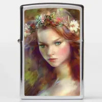 Dreamy kitschy Maiden with Flower Wreath AI Art Zippo Lighter