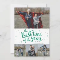 Best Time of The Year Green Plaid Photo Collage Holiday Card