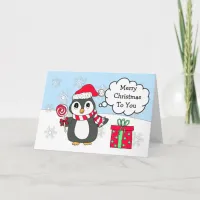 Personalized Cute Penguin on Winter Day Christmas Card