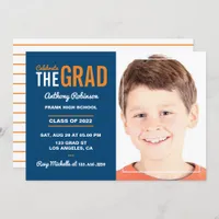 White, Orange and Navy Blue Graduation Party Invitation