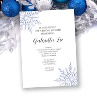 Blue Snowflakes on White Winter Bridal Shower Invitation