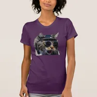 Cat Wearing Sunglasses and Hat Womens T-Shirt