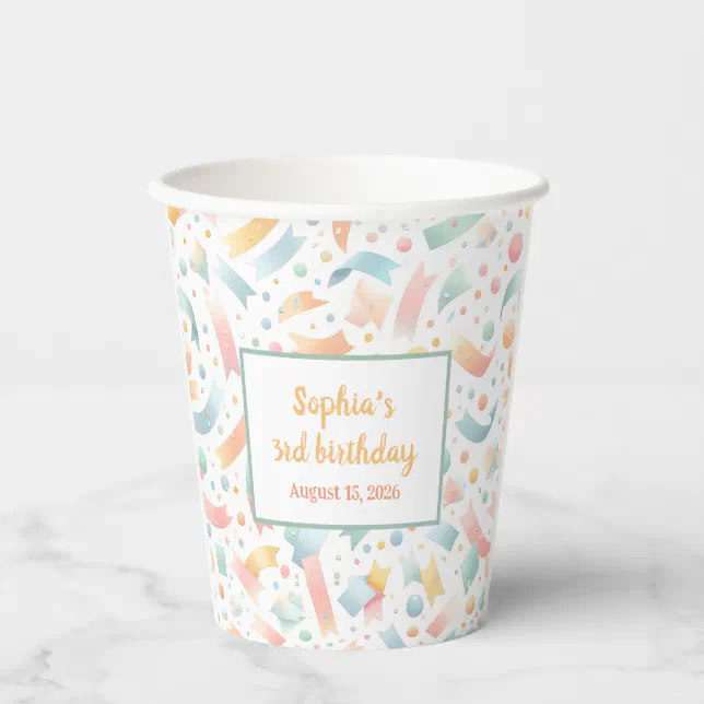 Cute Fun Kids Confetti Colorful Pastel Birthday Paper Cups