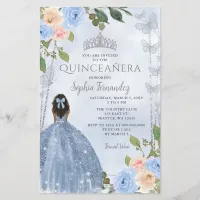 Budget Blue Silver Floral Princess Quincea&#241;era