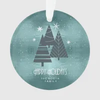 Christmas Trees and Snowflakes Teal ID863 Ornament