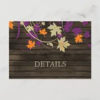 Barnwood Rustic plum leaves wedding details Enclosure Card