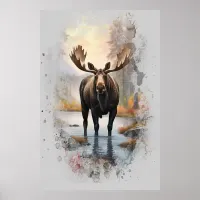 *~* Nature AP49 MOOSE Artsy Forest Stream Poster