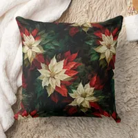 Beautiful White and Red Poinsettias Illustration Throw Pillow