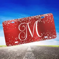 Silver Glitter Red Foil Monogrammed License Plate