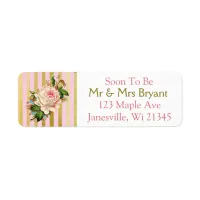 Pink and Gold Striped Rose Return Address Label