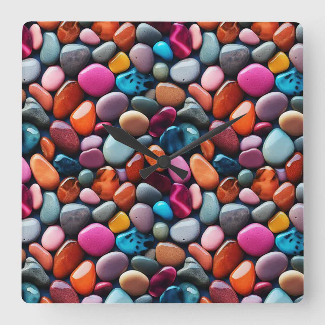Colorful Pebbles  Square Wall Clock
