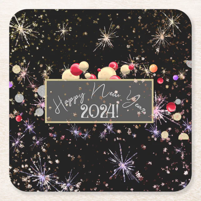 Joyful happy new year 2-24 banner square paper coaster