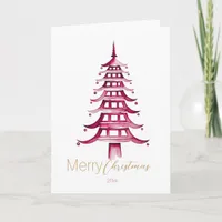 Red Chinoiserie Pagoda Christmas Tree  Card