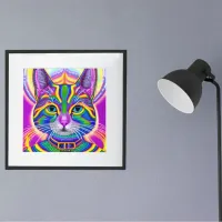 Green and Blue Unique Mystical Kitty Cat Poster