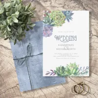 Succulents and Sparkle Wedding Blue ID515 Invitation