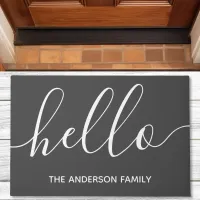 Personalized Gray Script Hello Doormat