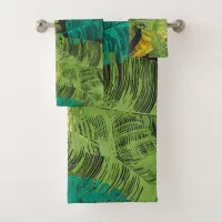 Stylized Tropical Banana Leaves Pattern Bath Towel Set