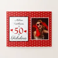 50 and Fabulous Name Photo 50th Birthday W Red SM Jigsaw Puzzle