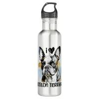 I Love Boston Terriers  Stainless Steel Water Bottle