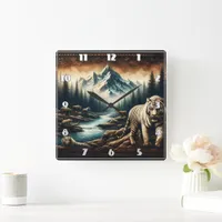 Bengal Tigers Near Mountain Stream in Wilderness Square Wall Clock