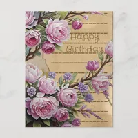 Pink Vintage Flowers Birthday Collage Postcard