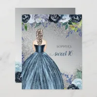 Budget Glitter Blue Dress Sweet 16 Invitation