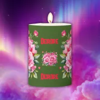 Monogrammed Name Pink Roses | Pillar Candle