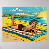 Pretty Pinup Girl on the Beach Poster