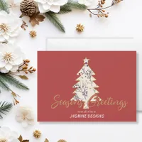 Seasons Greeting Pine Tree Red Business Holiday Card