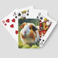 Elegant Monogrammed Watercolor Cavy Guinea Pig Euchre Cards