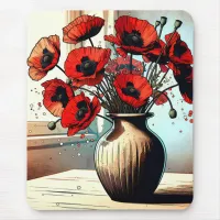 Pretty Vase of Red Poppies ai art Mouse Pad