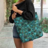 Gold Glitter Glam Vintage Teal Rose Floral Boho Tote Bag