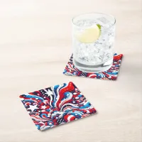 Red, White and Blue Patriotic Fourth of July  Square Paper Coaster